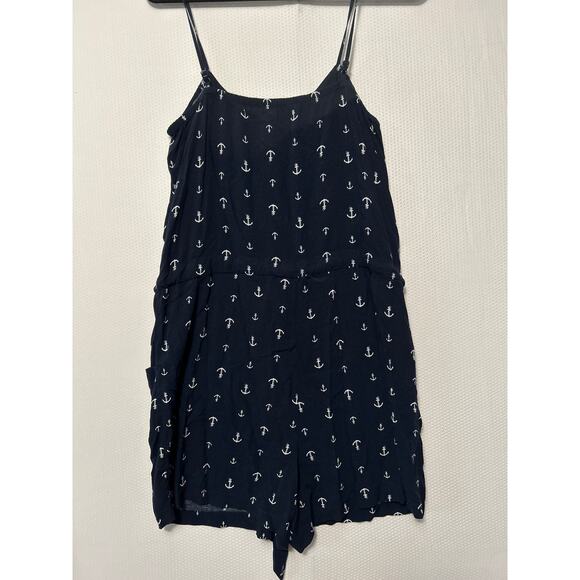 Maurices Navy Blue Anchor Print Sleeveless Pockets Romper Ruffle Detail Size M - Picture 8 of 10